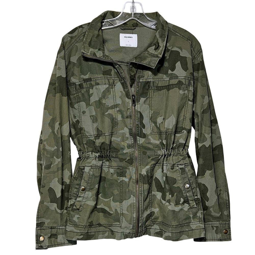 Old Navy Womens Green Camo Zip Utility Jacket Large Streetwear Gorpcore Layering